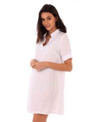 Lin Passion Lniana sukienka w kolorze białym rozmiar: 38/40. Białe sukienki Lin Passion, bez wzorów, ze lnu, klasyczne, bez kołnierzyka, bez ramiączek, mini. Za 113.99 zł.