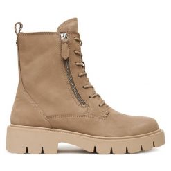 Botki Caprice. Brązowe botki Caprice, bez wzorów, bez obcasa, na płaskiej podeszwie, bez zapięcia. Za 589.99 zł.