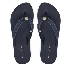 Japonki Tommy Hilfiger. Niebieskie klapki TOMMY HILFIGER, bez wzorów, bez obcasa. Za 119.99 zł.
