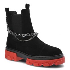 Czarne Botki Karino Damskie Modne Obuwie Jesienne. Czarne botki Karino, na jesień, bez wzorów, z gumy, bez obcasa, na obcasie, bez zapięcia. Za 339.00 zł.