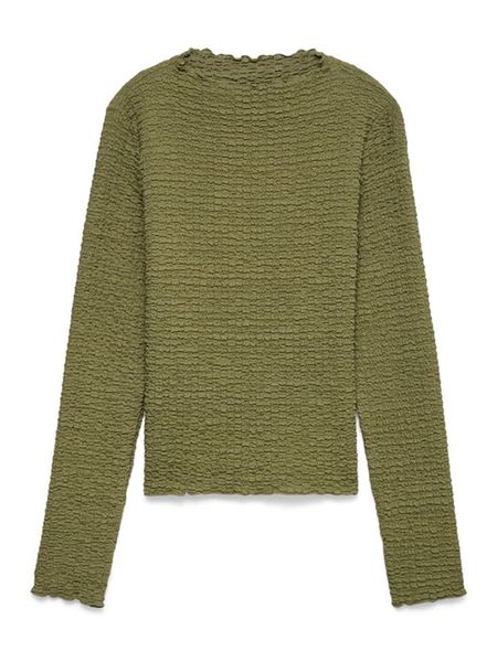 Vero Moda Koszulka w kolorze oliwkowym rozmiar: XS. Brązowe bluzki Vero Moda, xs, bez wzorów, bez kołnierzyka, bez ramiączek. Za 85.95 zł.