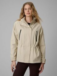 4F Parka przejściowa membrana 5000 damska - beżowa L. Brązowe parki 4f, l, ze skóry, bez kaptura. Za 399.99 zł.