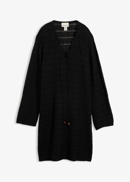 Sukienka dzianinowa mini. Czarne sukienki bonprix, bez wzorów, z dzianiny, bez kołnierzyka, bez ramiączek, mini. Za 74.99 zł.