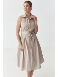 TATUUM Sukienka w kolorze beżowym rozmiar: 36. Brązowe sukienki Tatuum, bez wzorów, z tkaniny, bez kołnierzyka, bez ramiączek, midi. Za 232.45 zł.