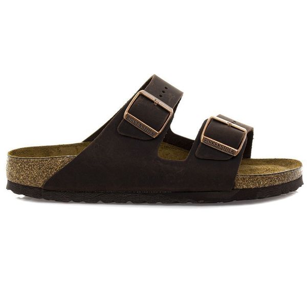 Birkenstock Arizona SFB LEOI Habana Klapki damskie. Brązowe klapki Birkenstock, bez wzorów, z nubiku, z otwartym noskiem, bez obcasa. Za 489.99 zł.