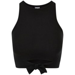Womens/Ladies Front Knot Crop Top. Czarne topy Urban Classics, xl, bez wzorów, bez kołnierzyka, bez ramiączek. Za 72.99 zł.