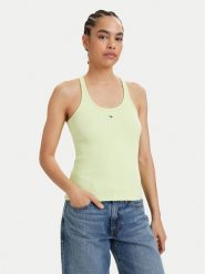 Tommy Jeans Top Racerback DW0DW22264 Zielony jasny Slim Fit. Zielone topy Tommy Jeans, s, bez wzorów, z bawełny, bez kołnierzyka, bez ramiączek. Za 169.99 zł.