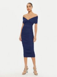 BARDOT Sukienka koktajlowa 59756DB Niebieski Slim Fit. Niebieskie sukienki Bardot, bez wzorów, z syntetyku, wizytowe, bez kołnierzyka, bez ramiączek. Za 349.99 zł.