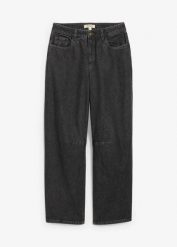 Jeansy typu barrel, mid waist. Niebieskie jeansy bonprix, bez wzorów. Za 159.99 zł.