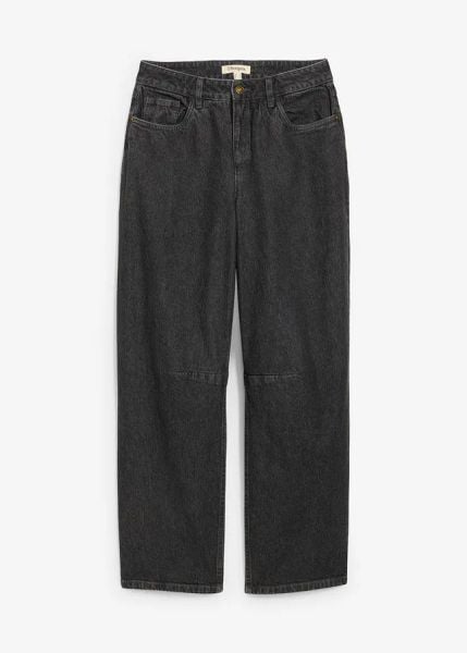 Jeansy typu barrel, mid waist. Niebieskie jeansy bonprix, bez wzorów. Za 159.99 zł.