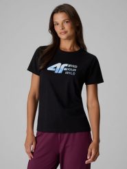 4F T-shirt regular z nadrukiem damski - czarny XXL. Czarne koszulki sportowe 4f, bez wzorów, z bawełny, bez ramiączek, trekkingowe. Za 69.99 zł.