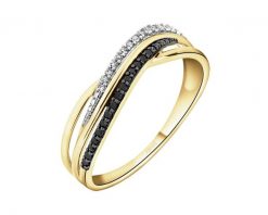 Pierścionek z żółtego złota z diamentami - 0,10 ct - próba 585. Żółte pierścionki Apart, z diamentem, złote. Za 3,690.00 zł.