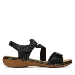Sandały Rieker. Czarne sandały Rieker, bez wzorów, bez obcasa, na płaskiej podeszwie, bez zapięcia. Za 259.99 zł.