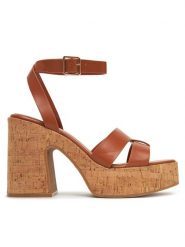 DeeZee Sandały F23858 Brązowy. Brązowe sandały DeeZee, bez wzorów, z materiału, bez obcasa, na słupku, bez zapięcia. Za 159.99 zł.