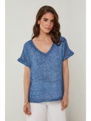 Rodier Lin Lniana koszulka w kolorze niebieskim rozmiar: XL/XXL. Niebieskie bluzki Rodier Lin, xl, bez wzorów, ze lnu, bez kołnierzyka, bez ramiączek. Za 132.67 zł.