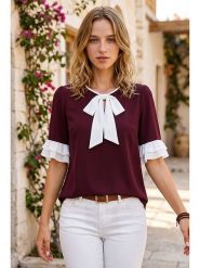 SOULSHAE Bluzka w kolorze bordowo-białym rozmiar: L/XL. Czerwone bluzki SOULSHAE, l, bez wzorów, bez kołnierzyka, bez ramiączek. Za 124.95 zł.