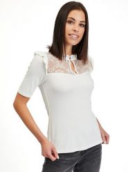 Orsay Bluzka w kolorze białym rozmiar: L. Białe bluzki Orsay, l, bez wzorów, z koronki, bez kołnierzyka, bez ramiączek. Za 56.99 zł.