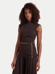 Guess Bluzka G6YH15 W3206 Brązowy Slim Fit. Brązowe bluzki Guess, z aplikacjami, z syntetyku, bez kołnierzyka, bez ramiączek. Za 689.99 zł.