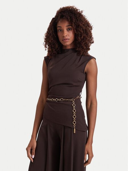 Guess Bluzka G6YH15 W3206 Brązowy Slim Fit. Brązowe bluzki Guess, z aplikacjami, z syntetyku, bez kołnierzyka, bez ramiączek. Za 689.99 zł.