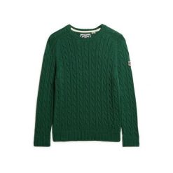Sweter damski duży w splot warkoczowy Superdry. Zielone swetry Superdry, na zimę, bez wzorów, ze splotem, bez ramiączek. Za 284.00 zł.