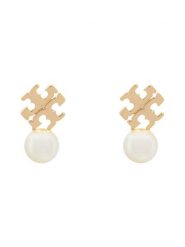 Tory Burch Kolczyki LOGO AND PEARL STUD EARRINGS 184421 Złoty. Żółte kolczyki Tory Burch, ze stali. Za 544.99 zł.