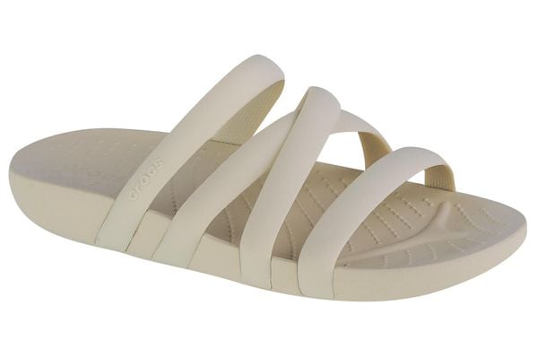 Klapki damskie Crocs Splash Strappy Sandal. Brązowe klapki Crocs, bez wzorów, z materiału, bez obcasa. Za 278.00 zł.