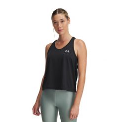 Top treningowy damski Under Armour Tech Swing Tank. Czarne topy Under Armour, xs, bez wzorów, bez kołnierzyka, bez ramiączek. Za 79.99 zł.