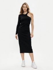 Replay Sukienka dzianinowa W9074.000.23587 Czarny Slim Fit. Czarne sukienki Replay, l, bez wzorów, z bawełny, bez kołnierzyka, bez ramiączek. Za 249.99 zł.