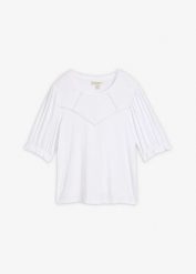 T-shirt z mieszanki wiskozy. Białe t-shirty bonprix, bez wzorów, z koronki, bez kołnierzyka, bez ramiączek. Za 59.99 zł.
