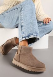 Ciemnobeżowe Casualowe Ocieplane Śniegowce na Płaskiej Podeszwie Emelunetta. Brązowe trapery i śniegowce Renee, z jeansu. Za 79.99 zł.