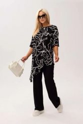 Wiskozowa tunika asymetryczna Capri Mono w czarno-biały wzór OVERSIZE PLUS SIZE XXL WIOSNA LATO. Białe tuniki Moda Size Plus Iwanek, na co dzień, na lato, l, bez wzorów, z dzianiny, eleganckie, z asymetrycznym kołnierzem, plus size, bez ramiączek. Za 229.90 zł.