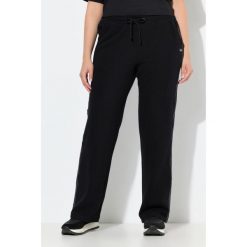 Damskie Spodnie do jogging ottoman szerokie nogawki odblaski elastyczny pas. Czarne spodnie dresowe Ulla Popken, plus size, bez wzorów, z bawełny. W wyprzedaży za 191.99 zł.