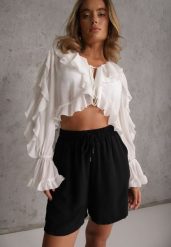 Czarne Szorty Casual High Waist na Lato Bogate w Wiskozę Ismina. Czarne szorty Renee, bez wzorów, z materiału, casualowe, z podwyższonym stanem. Za 29.99 zł.