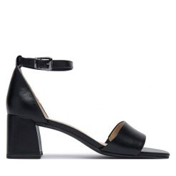 Sandały Caprice. Czarne sandały Caprice, bez wzorów, bez obcasa, na słupku, bez zapięcia. Za 299.99 zł.