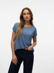Vero Moda Koszulka w kolorze niebieskoszarym rozmiar: L. Niebieskie bluzki Vero Moda, l, bez wzorów, bez kołnierzyka, bez ramiączek. Za 60.99 zł.