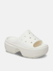 Crocs Klapki "Stomp" w kolorze białym rozmiar: 38/39. Białe klapki Crocs, bez wzorów, z otwartym noskiem, bez obcasa, na platformie. Za 162.95 zł.