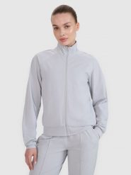 4F Bluza treningowa regular szybkoschnąca damska - szara L. Szare bluzy 4f, l, bez wzorów, z dzianiny, bez kaptura. W wyprzedaży za 99.99 zł.