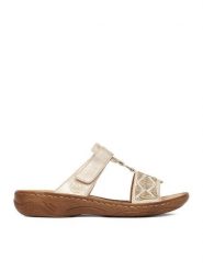 Rieker Klapki CEO-V2864-60 Złoty. Żółte klapki Rieker, bez wzorów, ze skóry, bez obcasa. Za 289.99 zł.