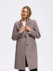 Płaszcz z domieszką wełny - brązowy. Brązowe płaszcze Reserved, l, bez wzorów, z tkaniny, bez kaptura. Za 259.99 zł.