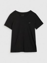 4F T-shirt regular gładki damski - czarny XL. Czarne t-shirty 4f, xl, bez wzorów, z bawełny, bez kołnierzyka, bez ramiączek. Za 49.99 zł.