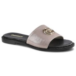 Klapki damskie Dwunasty Shoes, z szerokim paskiem z przodu płaską podeszwą oraz ozdobnym detalem na cholewce, różowe, 907-1. Czerwone klapki Dwunasty Shoes, bez wzorów, ze skóry, bez obcasa, na obcasie. Za 205.00 zł.