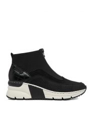 Rieker Botki CEO-N6352-00 Czarny. Czarne botki Rieker, bez wzorów, z materiału, bez obcasa, na koturnie, bez zapięcia. Za 329.99 zł.