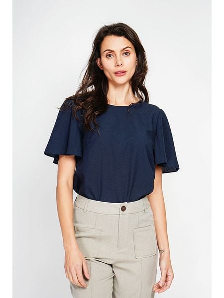 Le Jardin du Lin Bluzka w kolorze granatowym rozmiar: 36. Niebieskie bluzki Le jardin du lin, bez wzorów, klasyczne, bez kołnierzyka, bez ramiączek. Za 105.63 zł.