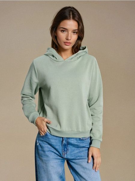 Bluza hoodie basic - zielony. Zielone bluzy Sinsay, l, bez wzorów, bez kaptura. Za 29.99 zł.