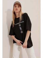 Trend Alacati Koszulka w kolorze czarnym rozmiar: XL. Czarne bluzki Trend Alacati, xl, bez wzorów, bez kołnierzyka, bez ramiączek. Za 52.42 zł.