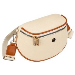 Saszetka damska w kolorze ecru z brązowymi elementami, zamykana suwakiem - Peterson. Brązowe torby na ramię Peterson, bez wzorów, z syntetyku, bez dodatków. Za 74.00 zł.