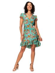 Aller Simplement Sukienka w kolorze turkusowym ze wzorem rozmiar: 38/40. Niebieskie sukienki Aller Simplement, na co dzień, bez wzorów, bez kołnierzyka, bez ramiączek, mini, kopertowe. Za 56.99 zł.