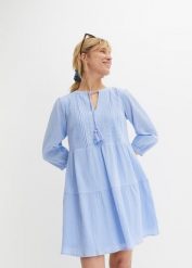 Sukienka koszulowa z czystej bawełny. Niebieskie sukienki bonprix, na lato, bez wzorów, z bawełny, bez kołnierzyka, bez ramiączek, koszulowe. Za 189.99 zł.