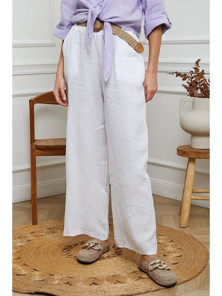 Joséfine Lniane spodnie w kolorze białym rozmiar: S. Białe spodnie materiałowe Joséfine, na co dzień, s, bez wzorów, ze lnu. Za 160.58 zł.