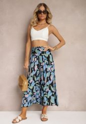 Czarno-Niebieskie Spodnie z Wiskozy High Waist z Gumką w Pasie Alaqinta. Czarne spodnie materiałowe Renee, na co dzień, l, bez wzorów, z jeansu, z podwyższonym stanem. Za 39.99 zł.
